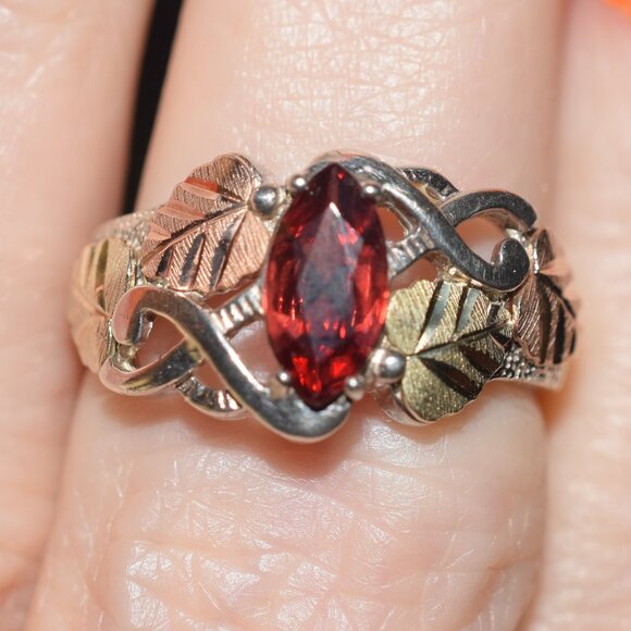 2 Sterling Garnet 12k. Black Hills Gold Necklace Ring Set January Birth Stone - Picture 11 of 14